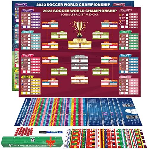 Zidni plakat za raspored Svjetskog kupa 2022. godine 2 u 1, bez nabora, 35 inča 25 inča, plakat za raspored Svjetskog kupa za dom,